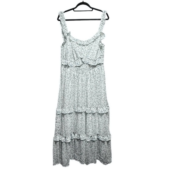 Floral Maxi Dress Printed Smocked Ruffled Tiered SZ 1X CottageCore Boho Beach - Picture 1 of 10